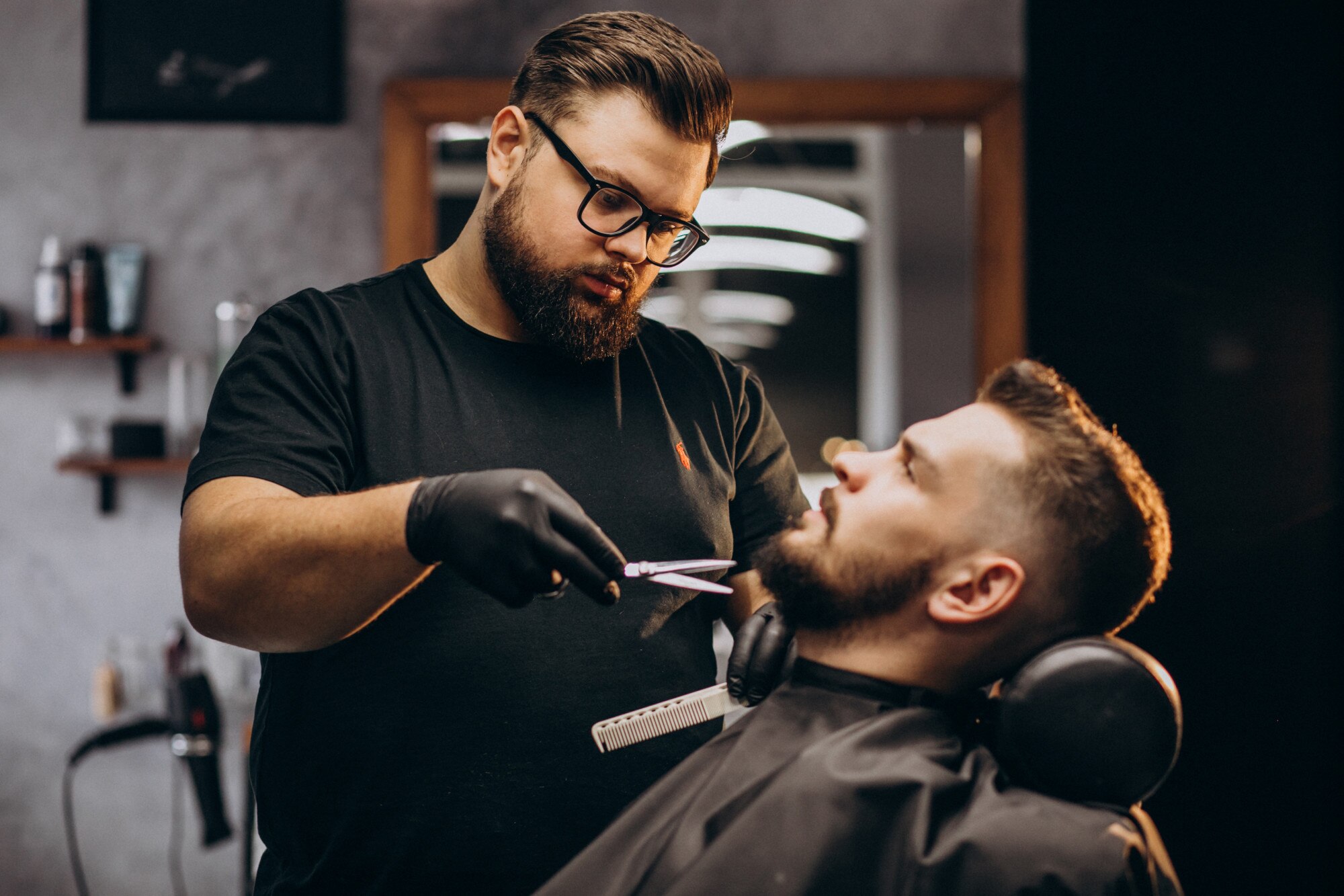 handsome man cutting beard barber shop salon 1303 20932
